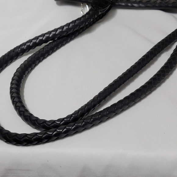 Vintage Brighton Raffia Straw Leather Trim Shoulder Bag - Black & Tan - Picture 10 of 16